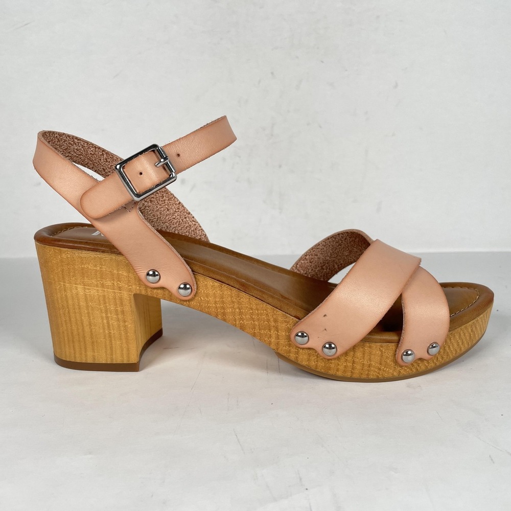 MIA Shoes Womens Size 9 Blush Pink Block Heel Sandals Strappy Studded‎ Buckle